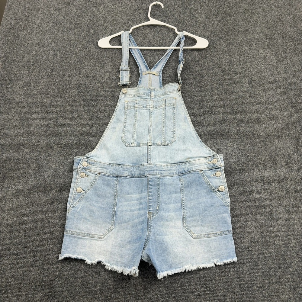 Aeropostale Shortalls Women XL Blue Denim Cotton Raw Hem Casual Summer Boho